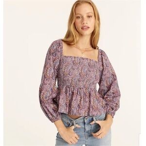 J.Crew Puff-sleeve Smocked Top in Liberty® Tropical Prince Paisley Print Size 3X